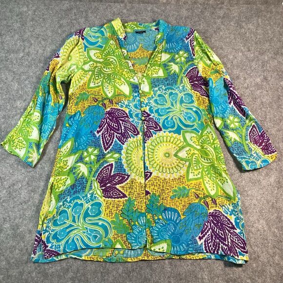 Azulu Colorful Sheer Beach Cover Up Tunic 100% Cotton Size Medium - Picture 4 of 12